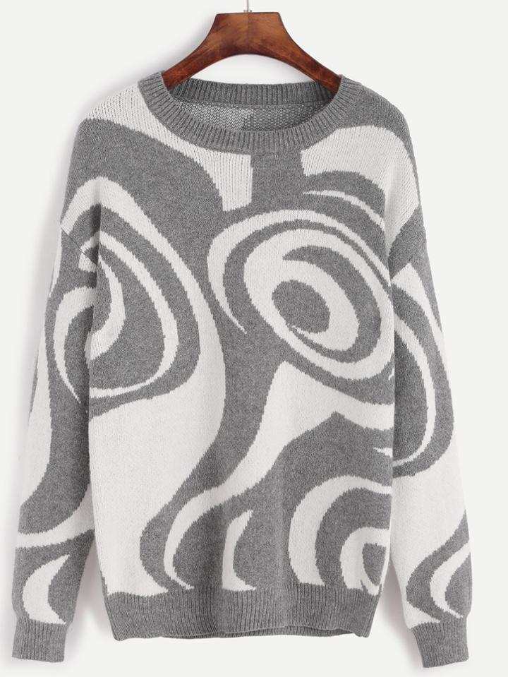 Shein Abstract Pattern Drop Shoulder Sweater