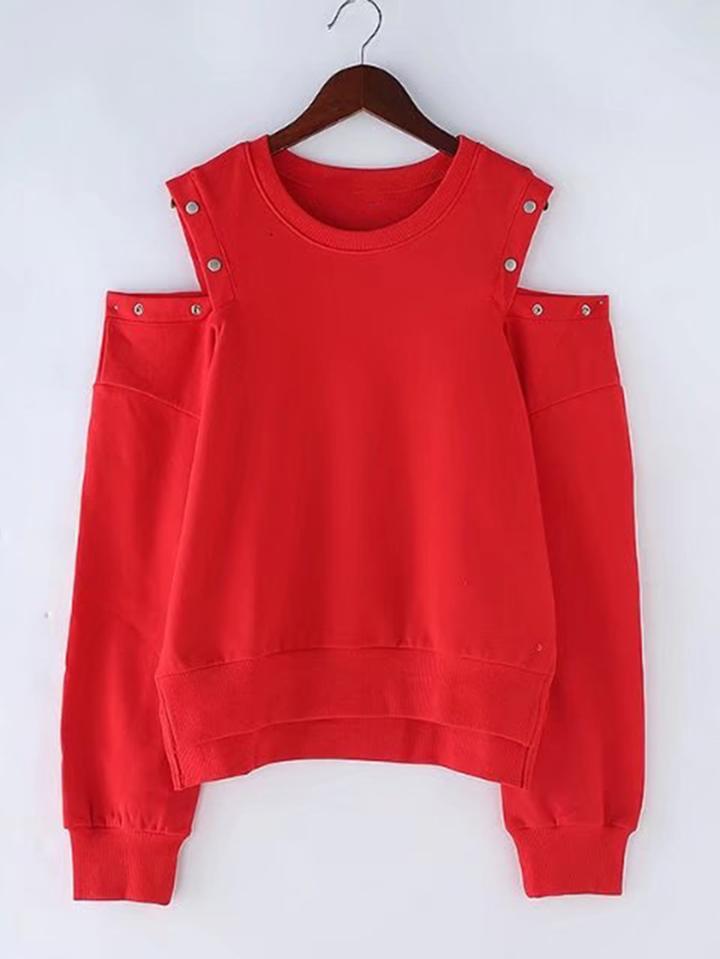 Shein Studded Detail Cold Shoulder Sweatshirt