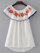 Shein Boat Neckline Pom Pom Trim High Low Dress