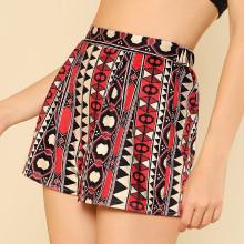Shein Elastic Waist Geo Print Suede Shorts