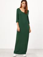 Shein Green Double Scoop Neck 3/4 Sleeve Maxi Cocoon Dress
