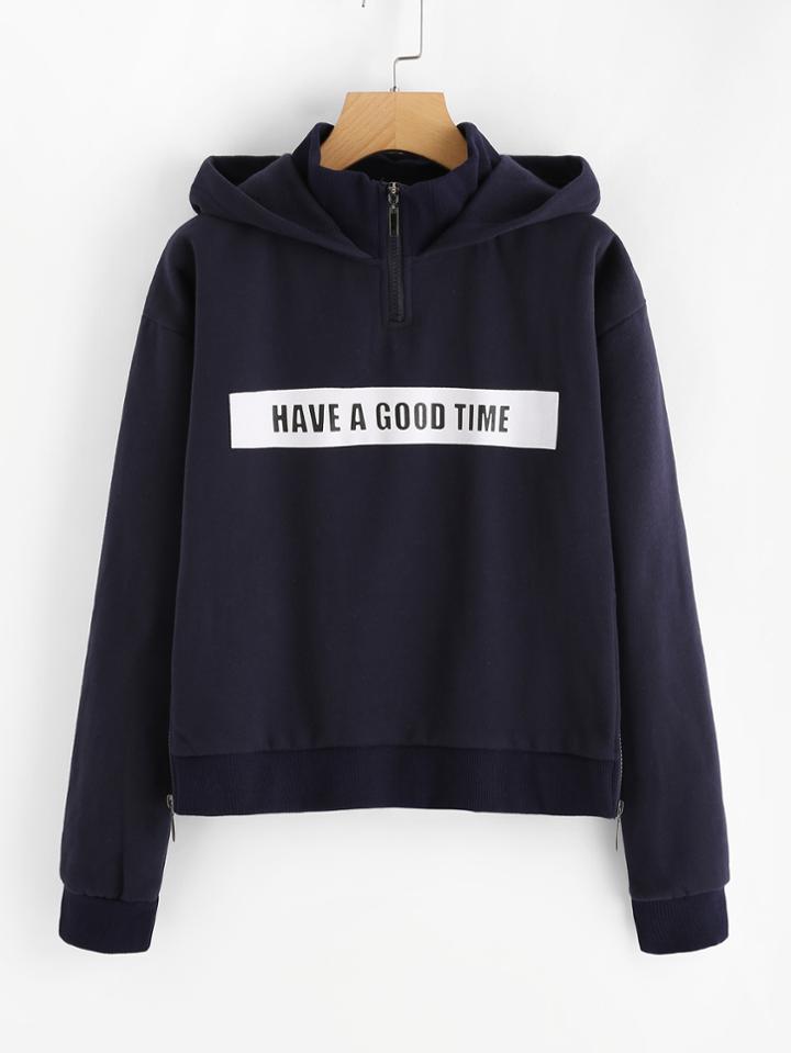 Shein Zip Neck And Side Hoodie