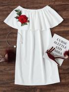 Shein Boat Neckline Layered Rose Embroidered Patch Dress