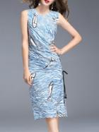 Shein Blue And White Chevron Fishes Split Dress