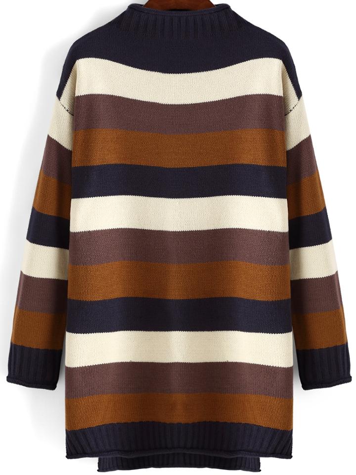 Shein Colour Mock Neck Striped Loose Sweater