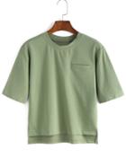 Shein Army Green Dip Hem Split Flase Pocket T-shirt