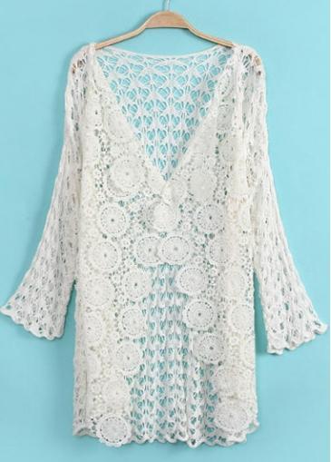 Rosewe Simple White Three Quarter Sleeve Knitting Wool Cardigans