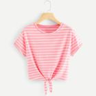 Shein Drop Shoulder Knot Stripe Tee