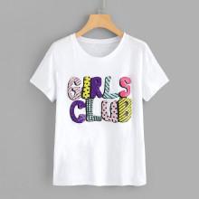 Shein Contrast Sequin Letter Embellished Tee