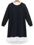 Shein Black Frill Neck Loose Sweatshirt Dress