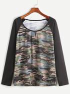 Shein Contrast Raglan Sleeve Cut Out Camo T-shirt