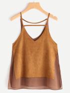 Shein V Neck Suede Contrast Lace Cami Top