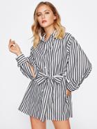 Shein Contrast Striped Slit Side Dip Hem Shirt