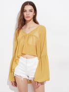 Shein Double V Lantern Sleeve Smock Chiffon Top