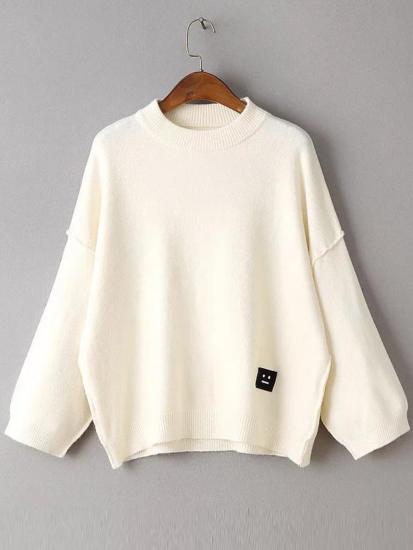 Shein Beige Face Patch Drop Shoulder Sweater