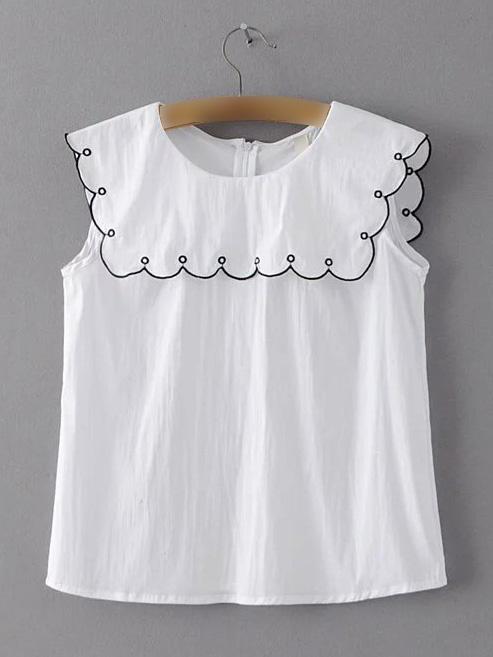 Shein White Sleeveless Zipper Back Scallop Blouse