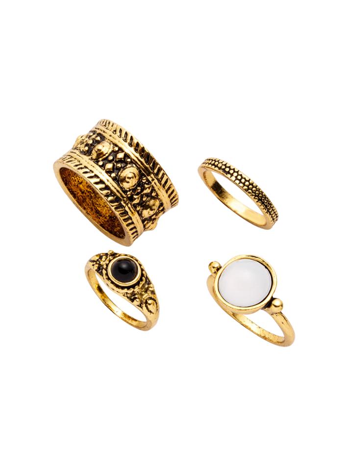 Shein 4pcs Antique Gold Plated Vintage Carved Ring Set