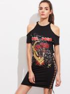 Shein Open Shoulder Lace Up Side Rock Dress