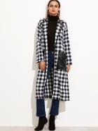 Shein Black And White Checkered Slit Wrap Coat With Oversized Pocket