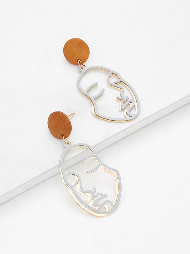 Shein Two Tone Hollow Face Design Drop Earrings