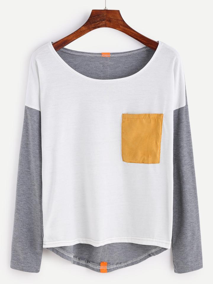 Shein Drop Shoulder High Low T-shirt With Tape Detail