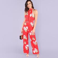 Shein Split Front Halter Neck Floral Jumpsuit