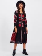 Shein Embroidered Detail Split Front Self Tie Dress