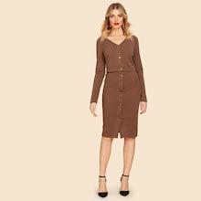 Shein 80s Button Up Ribbed Top & Skirt Set