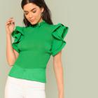Shein Exaggerate Tiered Ruffle Trim Pleated Panel Top