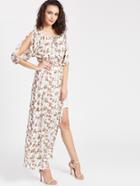 Shein Ditsy Print Lace Up Slit Sleeve Slit Side Dress