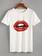Shein White Lipstick Print T-shirt