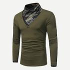 Shein Men Zipper Decorated Contrast Neck Tee