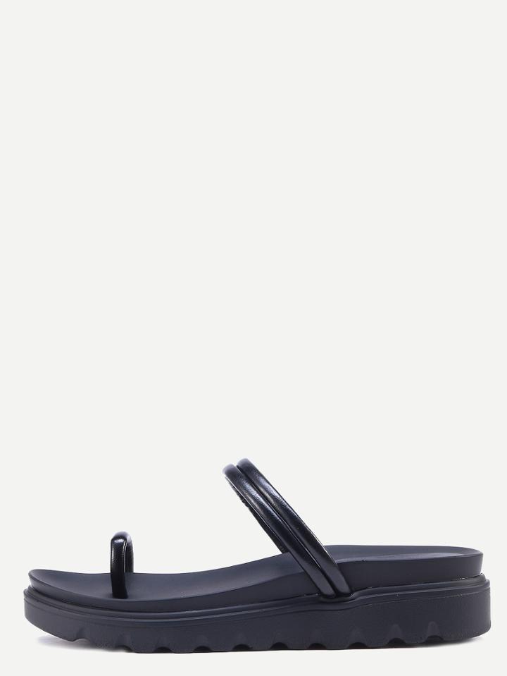 Shein Black Platform Toe Ring Slippers