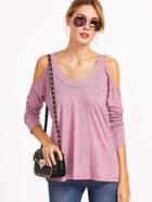 Shein Pink Marled Cold Shoulder T-shirt