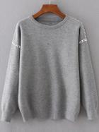 Shein Grey Lace Up Detail Round Neck Sweater