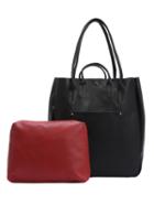 Shein Square Tote Bag With Contrast Inside Bag - Black