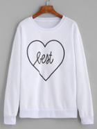 Shein White Heart Print Sweatshirt