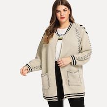 Shein Plus Zip Up Contrast Trim Knit Coat