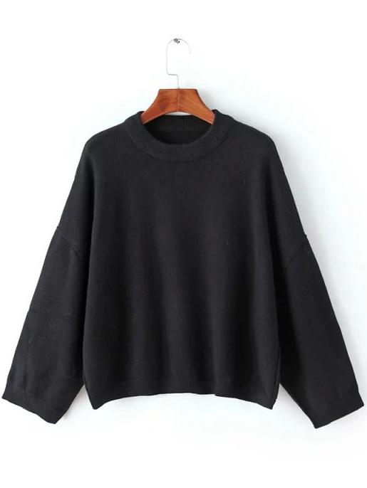 Shein Black Round Neck Batwing Sleeve Crop Sweater