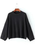 Shein Black Round Neck Batwing Sleeve Crop Sweater