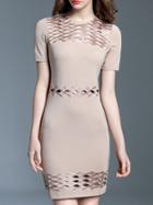 Shein Camel Embroidered Hollow Sheath Dress