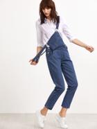 Shein Blue Pinstripes Overall Jeans With Pocket