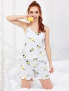 Shein Pineapple Print Cami Top & Shorts Pj Set