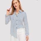 Shein Single-breasted Striped Blouse