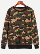Shein Army Green Camo Print Contrast Trim Sweatshirt