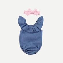Shein Toddler Girls Ruffle Trim Solid Jumpsuit With Headband