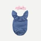Shein Toddler Girls Ruffle Trim Solid Jumpsuit With Headband