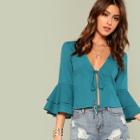 Shein Tiered Bell Sleeve Knot Blouse