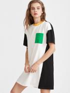 Shein Contrast Patch Pocket Front Tee Dress