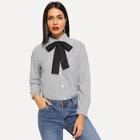 Shein Striped Single Breasted Knot Blouse
